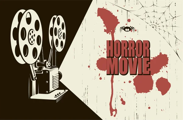 Horror Éjszaka Mozi Plakát Retro Film Projektor Háttérrel — Stock Vector