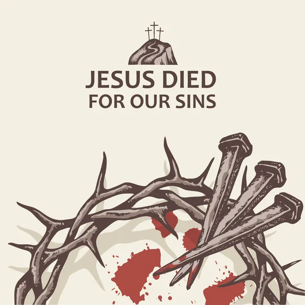Imagen Las Uñas Jesús Con Corona Espinas Sangre Aislada Sobre — Archivo Imágenes Vectoriales