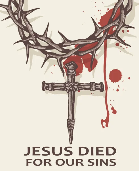 Illustration Jesus Nails Thorn Crown Blood — Stock Vector
