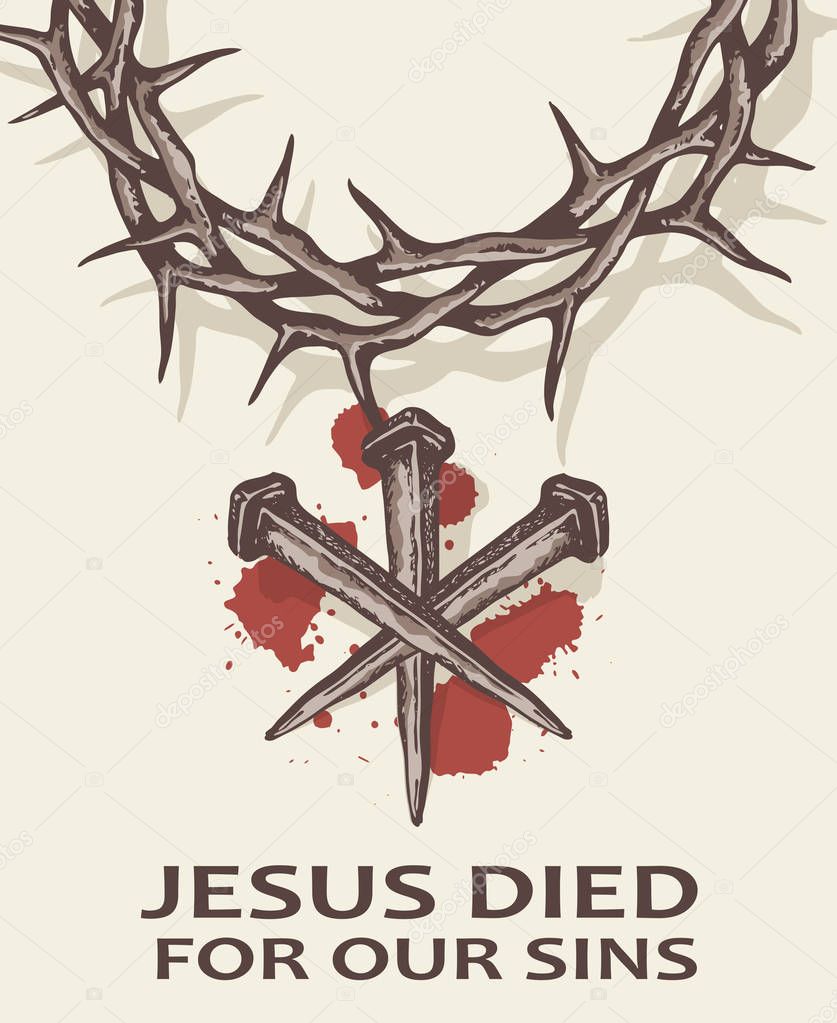 illustration of jesus nails with thorn crown and blood