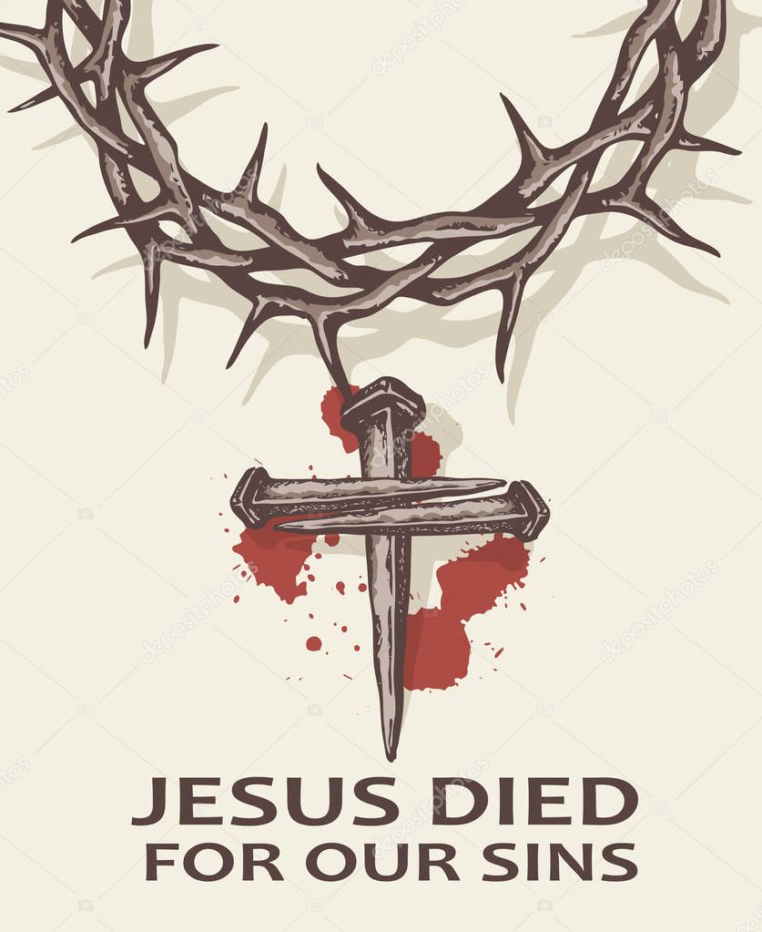 Illustration of jesus nails with thorn crown and blood