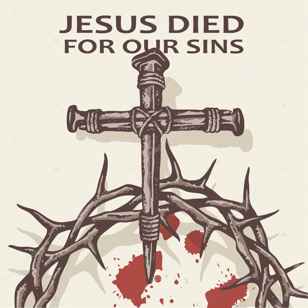 Illustration of jesus nails with thorn crown and blood