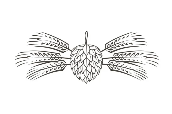 Ilustración Negra Lúpulo Cebada Para Elaboración Cerveza Aislada Sobre Fondo — Archivo Imágenes Vectoriales