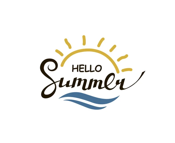 Znak Hello Letní Písmo Sluncem Izolovaným Bílém Pozadí — Stockový vektor