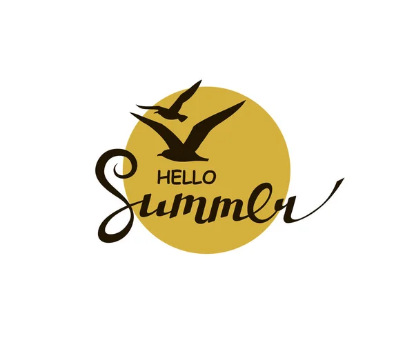 Godło Hello Summer Napis Słońcem Białym Tle — Wektor stockowy
