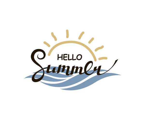 Znak Hello Letní Písmo Sluncem Izolovaným Bílém Pozadí — Stockový vektor