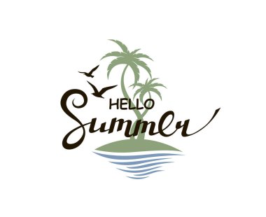 beyaz arka plan üzerinde izole plaj ile merhaba yaz yazı amblemi