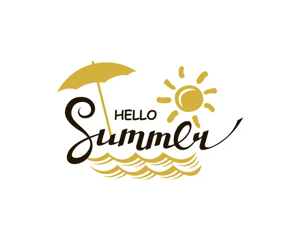 Znak Hello Letní Písmo Pláží Izolované Bílém Pozadí — Stockový vektor
