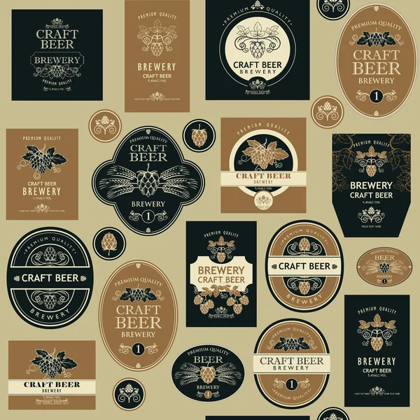 Patrón Sin Costuras Con Varias Etiquetas Cerveza Estilo Retro — Vector de stock