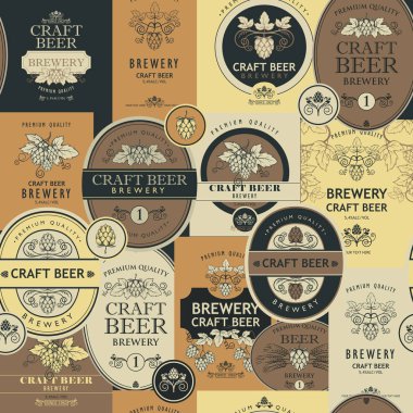 retro tarzında çeşitli bira etiketleri ile Dikişsiz desen