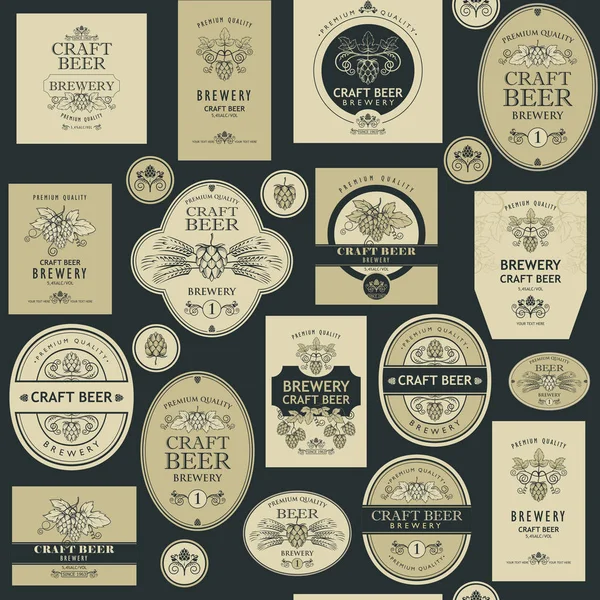 Patrón Sin Costuras Con Varias Etiquetas Cerveza Estilo Retro — Vector de stock