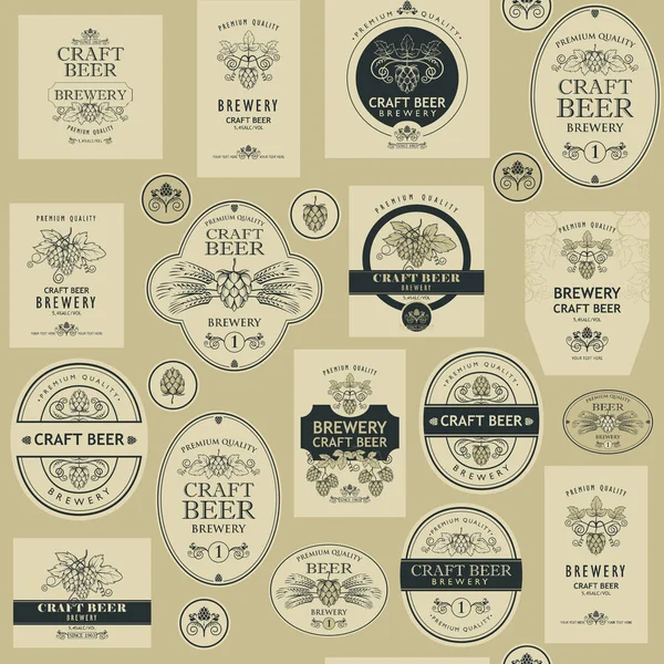 Patrón Sin Costuras Con Varias Etiquetas Cerveza Estilo Retro — Vector de stock