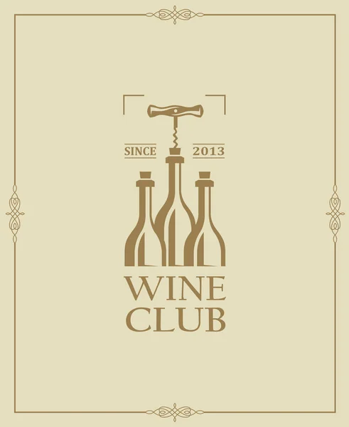 Wine Club Emblem Bottles Corkscrew — Stock Vector