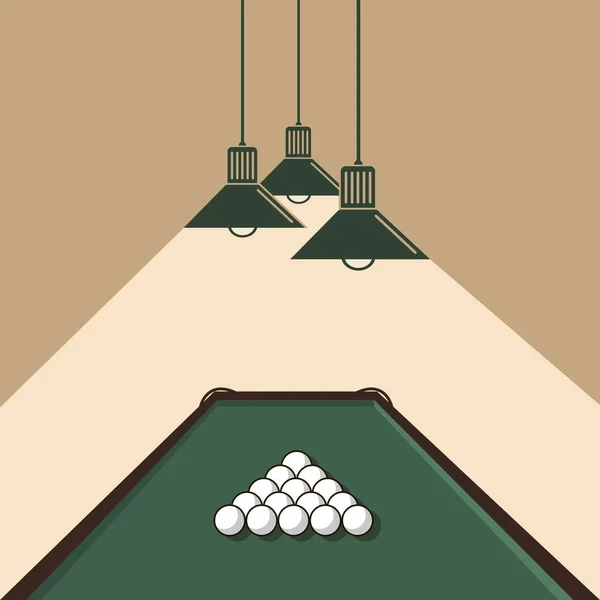 Illustratie Van Pooltafel Met Biljartballen Plafondlampen — Stockvector