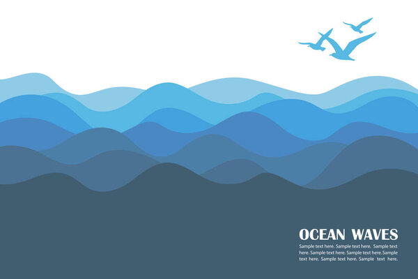 абстрактный фон синих океанских волн и чаек
