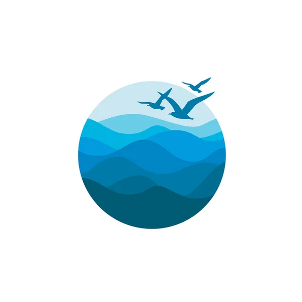 Icono Abstracto Las Olas Del Océano Azul Las Gaviotas — Vector de stock