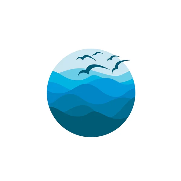 Icono Abstracto Las Olas Del Océano Azul Las Gaviotas — Vector de stock