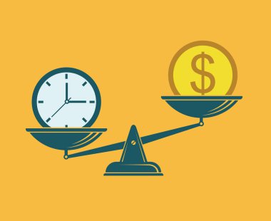 zaman Illustration sarı arka planda izole ölçekler para