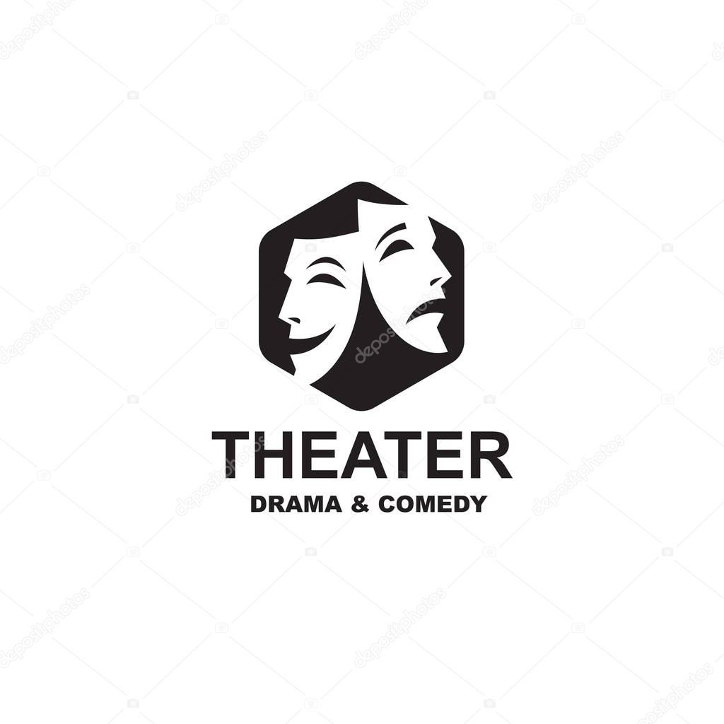 Icon of comedy and tragedy theatrical masks isolated on white background