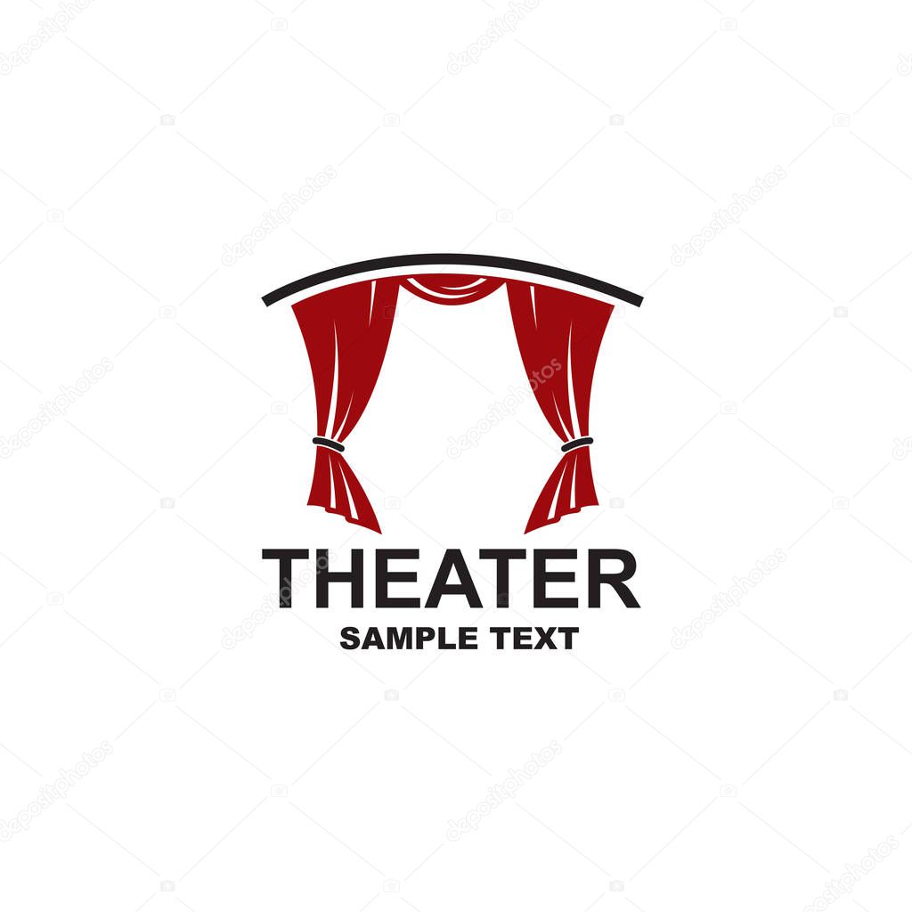 Icon of theatrical scene with curtains isolated on white background