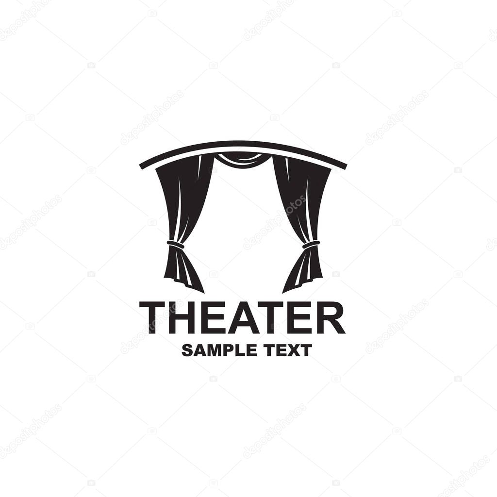 Icon of theatrical scene with curtains isolated on white background