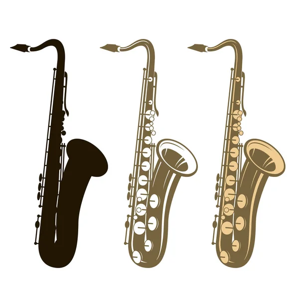 Colección Instrumentos Música Saxofón Aislados Sobre Fondo Blanco — Vector de stock