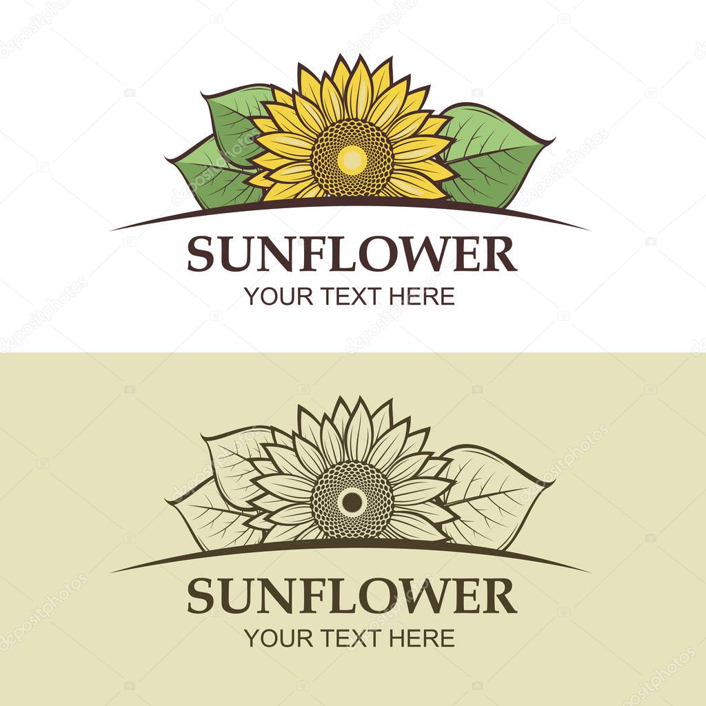 Icon colection with flower of sunflower isolated on white background