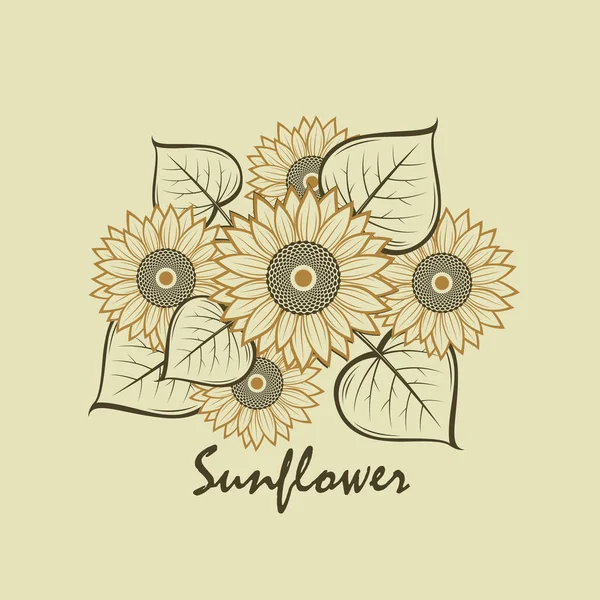 illustration with flower of sunflower isolated on beige background