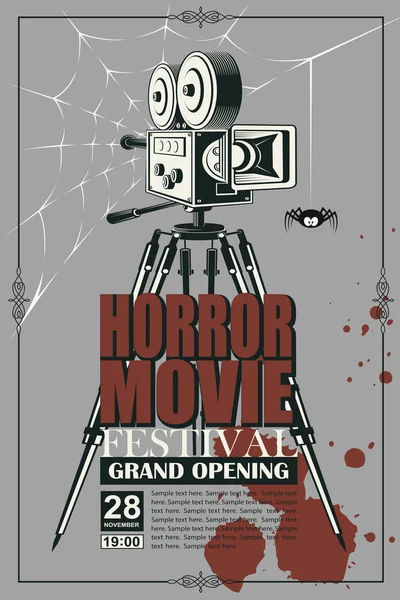 Horror Éjszakai Mozi Poszter Retro Film Fényképezőgép Háttér — Stock Vector