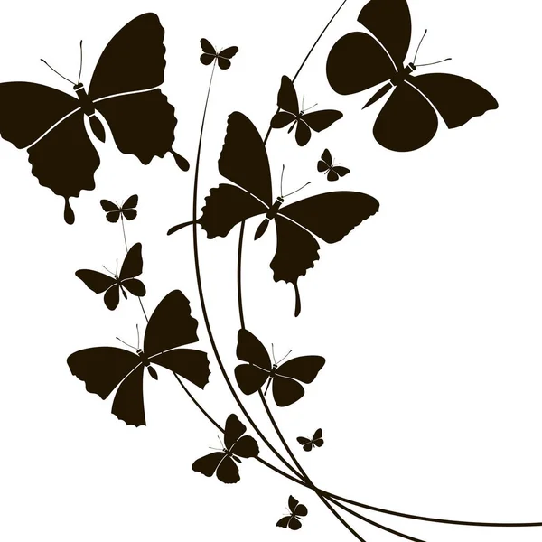 Μαύρο Μοτίβο Διαφορετικών Πεταλούδων Που Απομονώνονται Λευκό Φόντο — Διανυσματικό Αρχείο