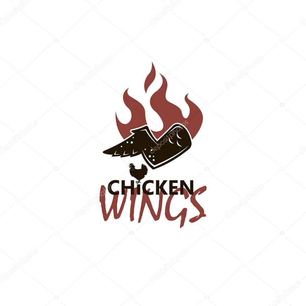 Illustration of chicken wings with flame isolated on white background