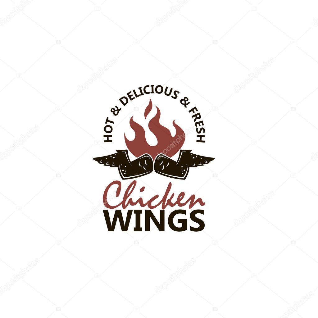 Illustration of chicken wings with flame isolated on white background