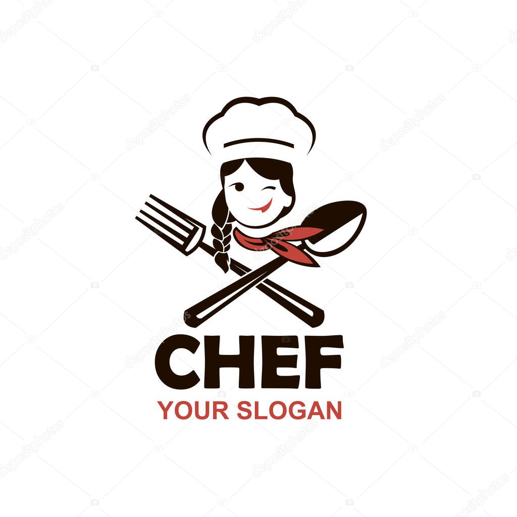 Chef woman design with spoon and fork isolated on white background