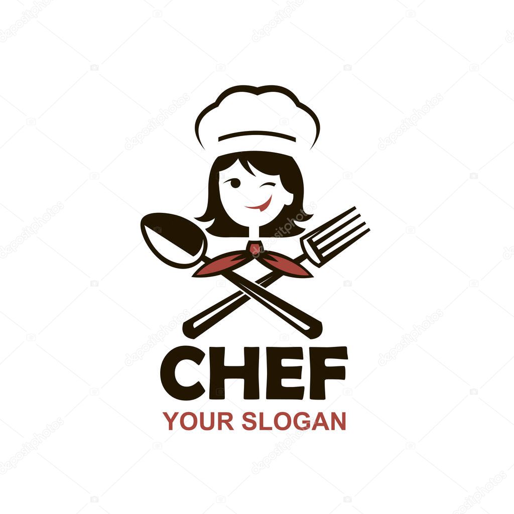 Chef woman design with spoon and fork isolated on white background
