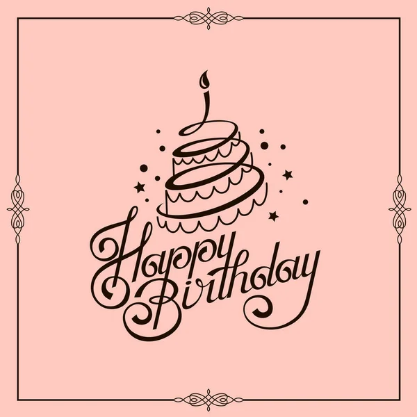 Happy Birthday Card Design Cake Isolated Pink Background — Stock Vector