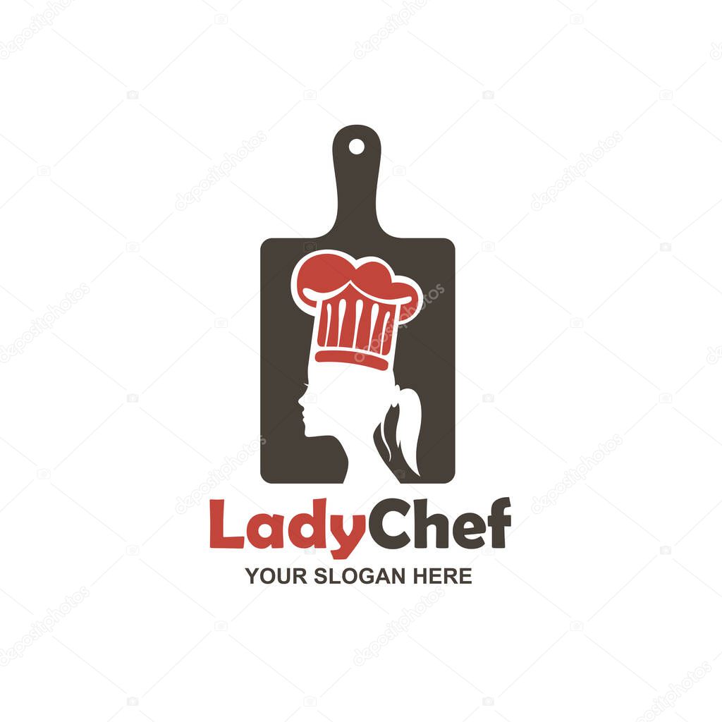 Chef woman design on cutting board isolated on white background