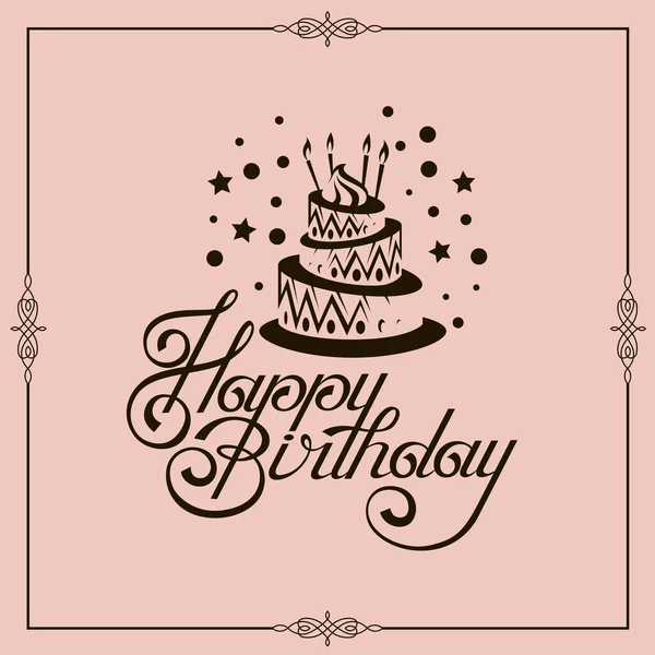 Happy Birthday Card Design Mit Kuchen Isoliert Auf Rosa Hintergrund — Stockvektor