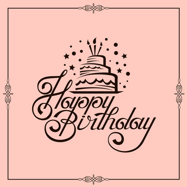Happy Birthday Card Design Mit Kuchen Isoliert Auf Rosa Hintergrund — Stockvektor