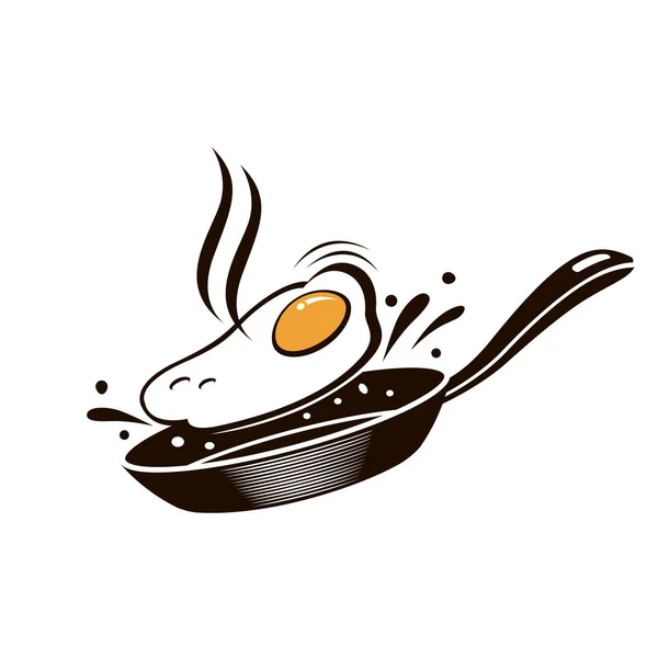 平底锅中炒鸡蛋的烹调工艺 分离于白底 — 图库矢量图片