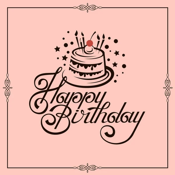 Happy Birthday Card Design Cake Isolated Pink Background — Stock Vector