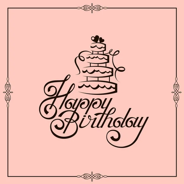 Diseño Feliz Tarjeta Cumpleaños Con Pastel Aislado Sobre Fondo Rosa — Vector de stock