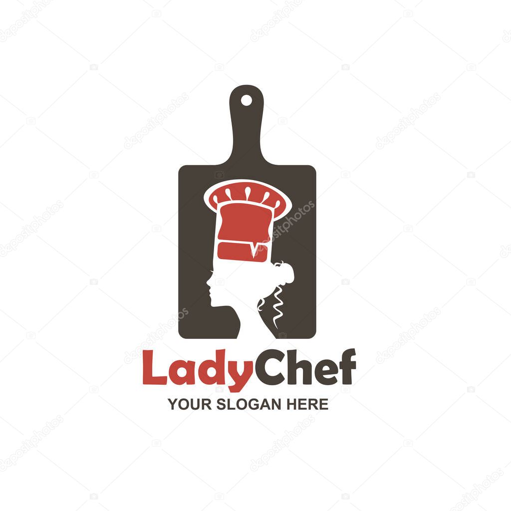 Chef woman design on cutting board isolated on white background