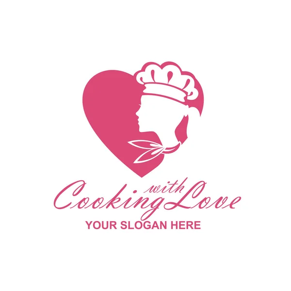 Chef Femme Silhouette Avec Coeur Isolé Sur Fond Blanc — Image vectorielle