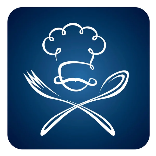 Abstrakter Koch Mit Löffel Und Gabel Symbol Auf Blauem Hintergrund — Stockvektor
