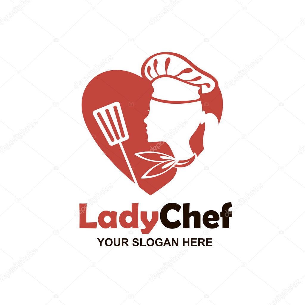 Chef woman silhouette with heart isolated on white background