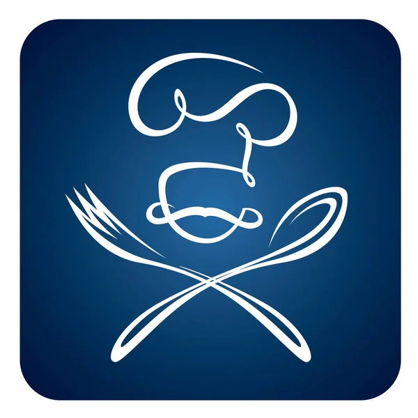 带有蓝色背景隔离的勺子和叉子图标的抽象厨师 — 图库矢量图片