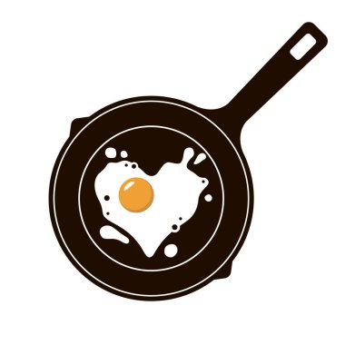 Tavada yumurta pişirme işlemi beyaz arkaplanda izole edildi