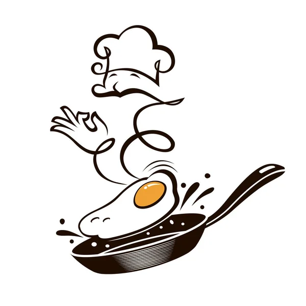 Tavada Yumurta Pişirme Işlemi Beyaz Arkaplanda Izole Edildi — Stok Vektör