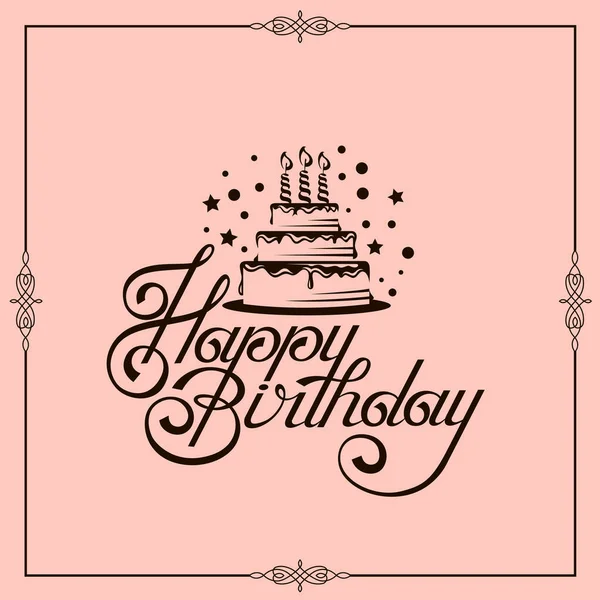 Happy Birthday Card Design Cake Isolated Pink Background — Stock Vector