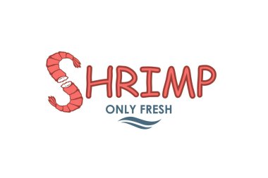 Beyaz arka planda izole edilmiş taze karides amblemi